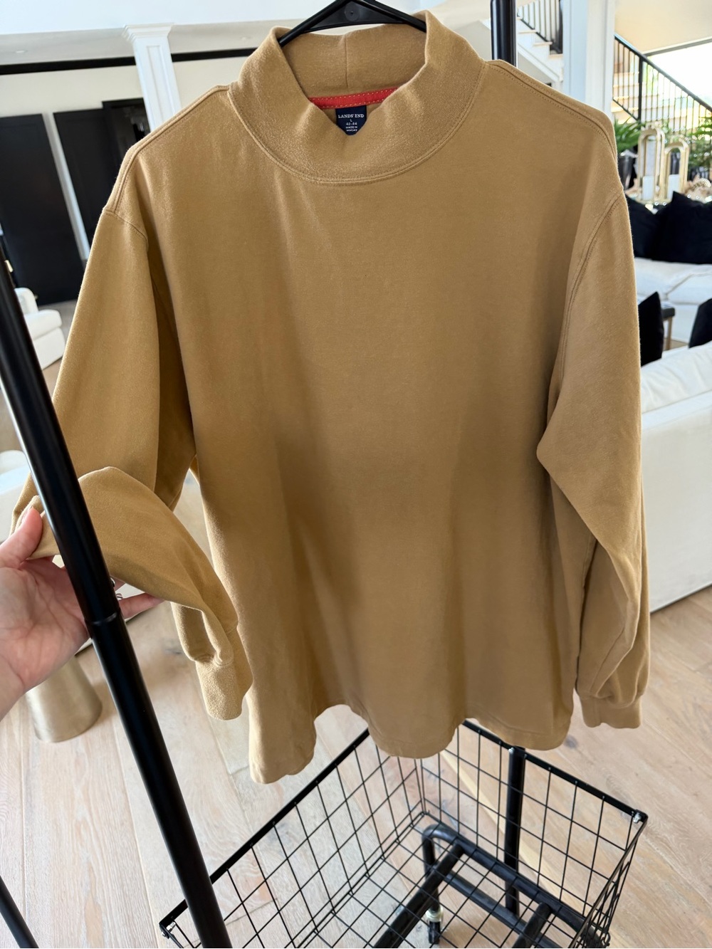Vintage Lands' End Men's Tan Mock Neck Long Sleeve Shirt